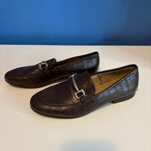 H&M Brown Leather Loafers with Gold Horsebit Detail